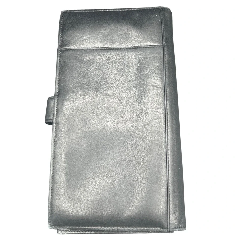 TUMI‎ Leather Wallet Travel Passport Card Organizer Black Leather 9 x 5